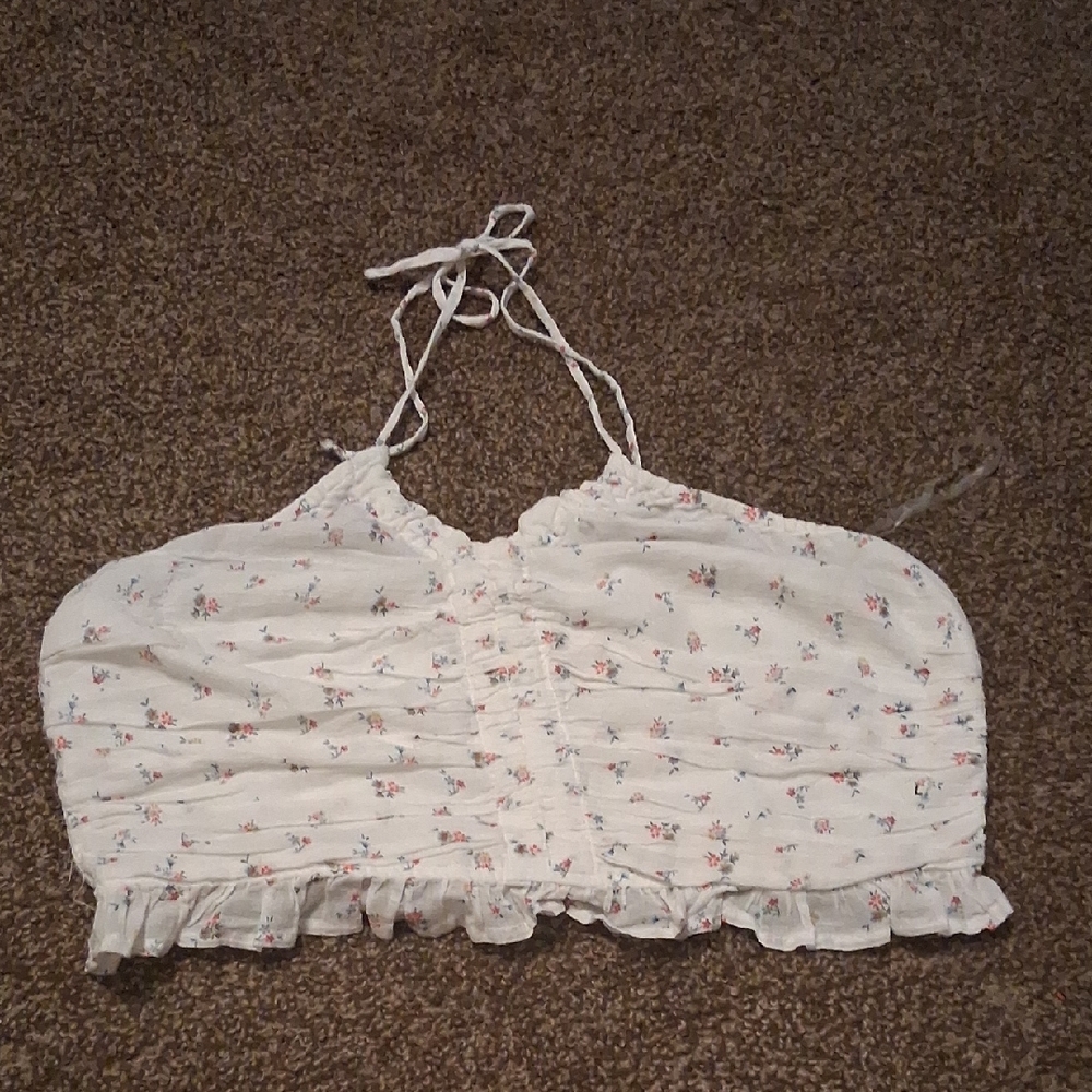 American Eagle Outfitters White Ruched Tie Front Camisole